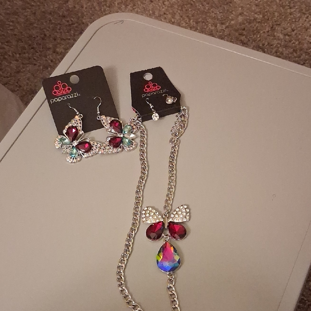 Paparazzi Red and Silver Butterfly Earrings